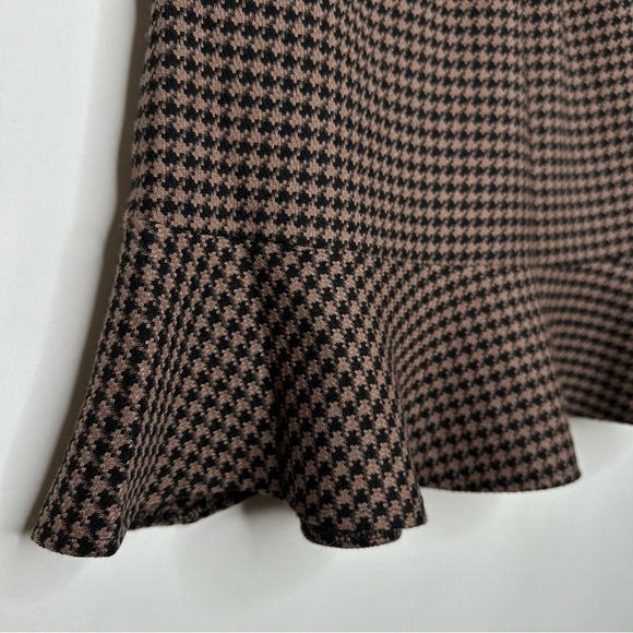 NKN Nekane Brown and Black Houndstooth Pocketed Ruffle Tweed Mini Skirt Sz L - Picture 10 of 13